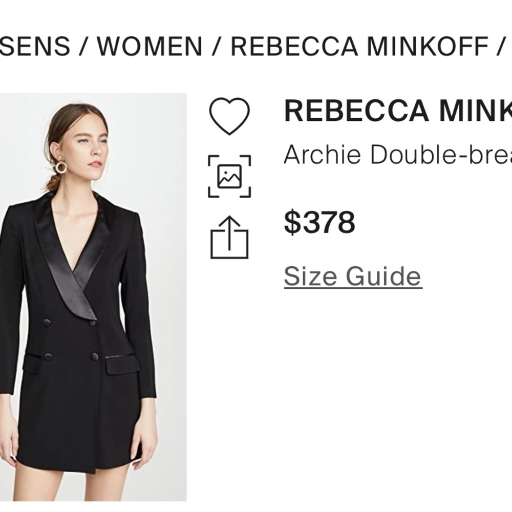 Rebecca Minkoff Archie Double Breasted candy mini tuxedo dress in black